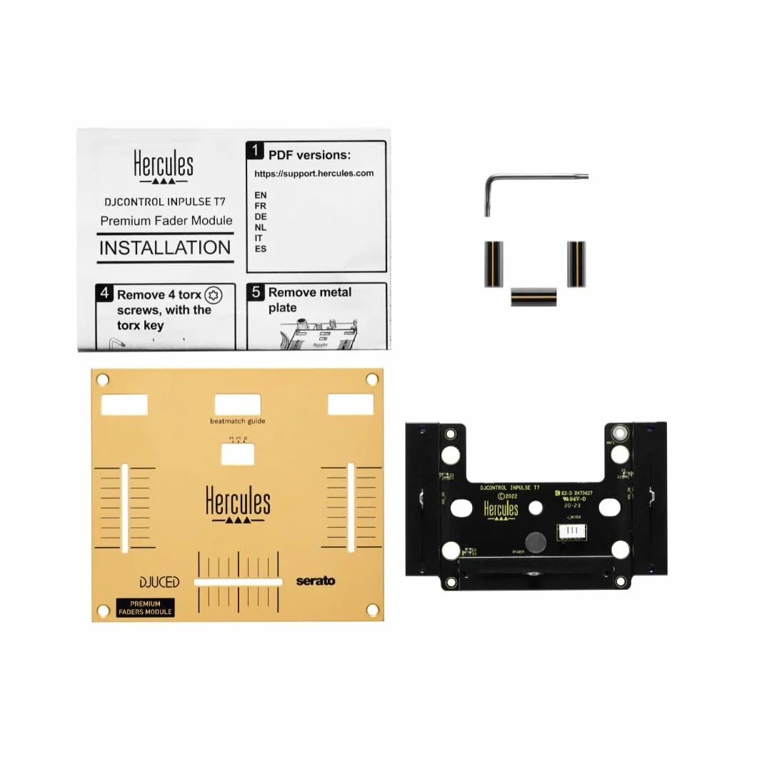 Hercules DJControl Inpulse T7 Premium Fader Module - Módulo de 3 Faders de Alta Gama para Controladora T7 (Deslizamiento Ultra-Suave, Ideal para Scratch, Recambio Oficial) Negro/Dorado