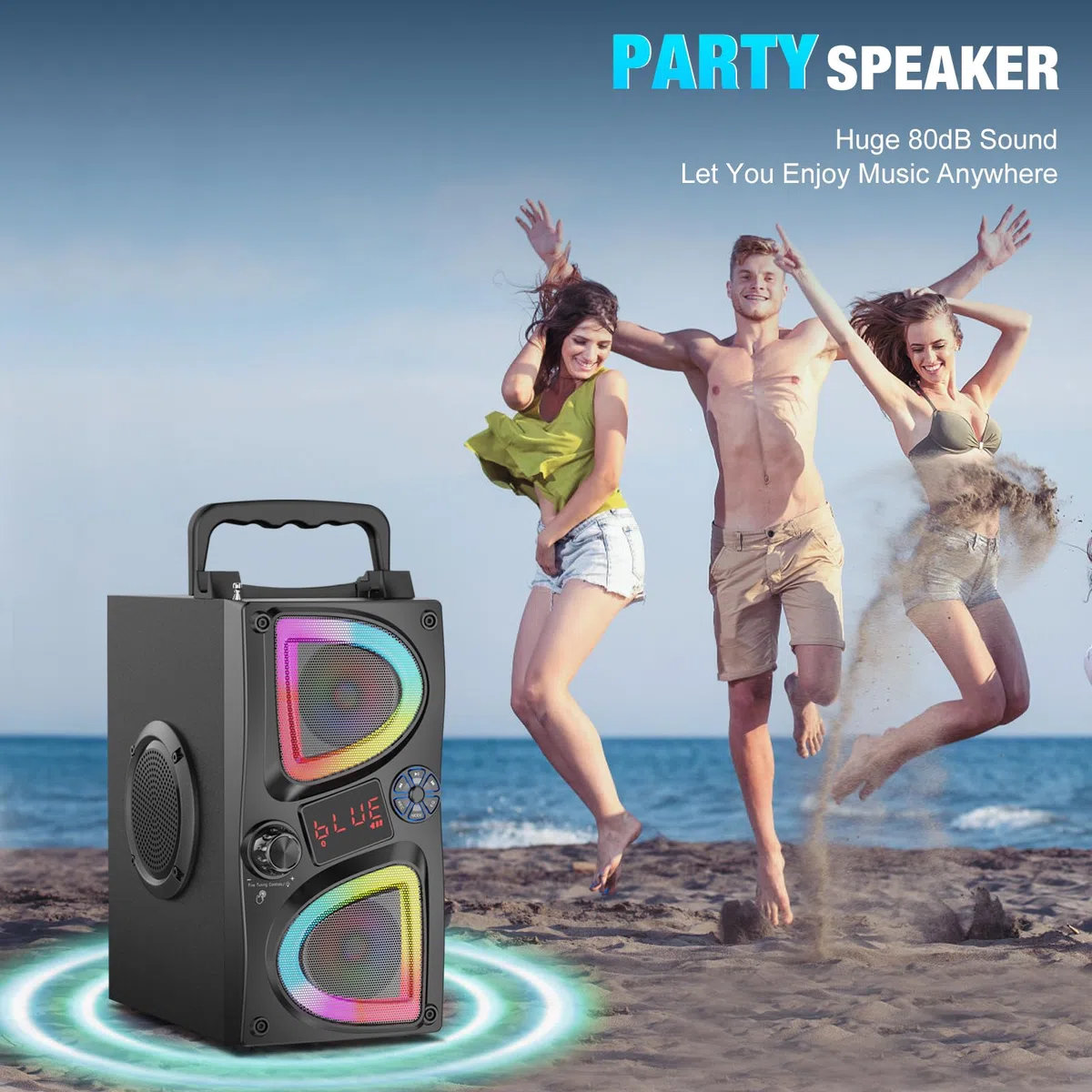 Altavoz Bluetooth Portátil con Subwoofer, 60W Pico, Potente Boombox Grande, Sonido Estéreo Inalámbrico, EQ, Control Remoto, Luces LED, Ideal para Fiestas, Exteriores, Regalos de Cumpleaños Vacaciones