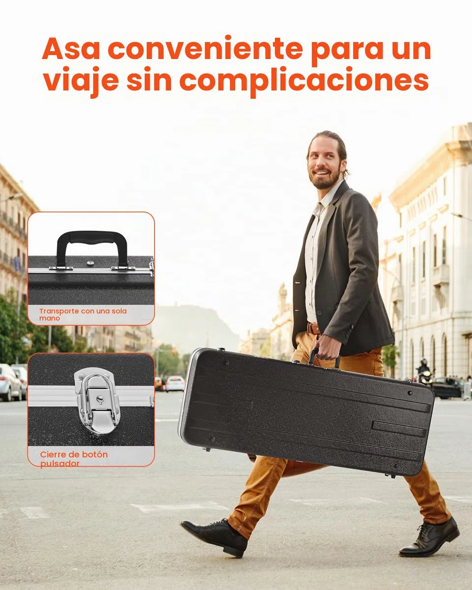 VEVOR Estuche Rígido Rectangular para Guitarra Eléctrica con Cerradura, Pestillo y Asa con Llave, Acolchado ABS Grueso, Forro Suave, Resistente al Agua, Estuche para Guitarra Eléctrica de 39", Negro